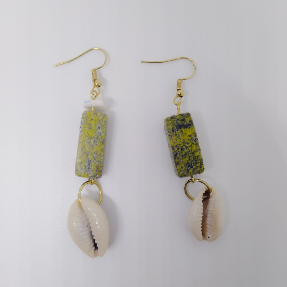 Yellow Turquoise Earrings & cowry shell